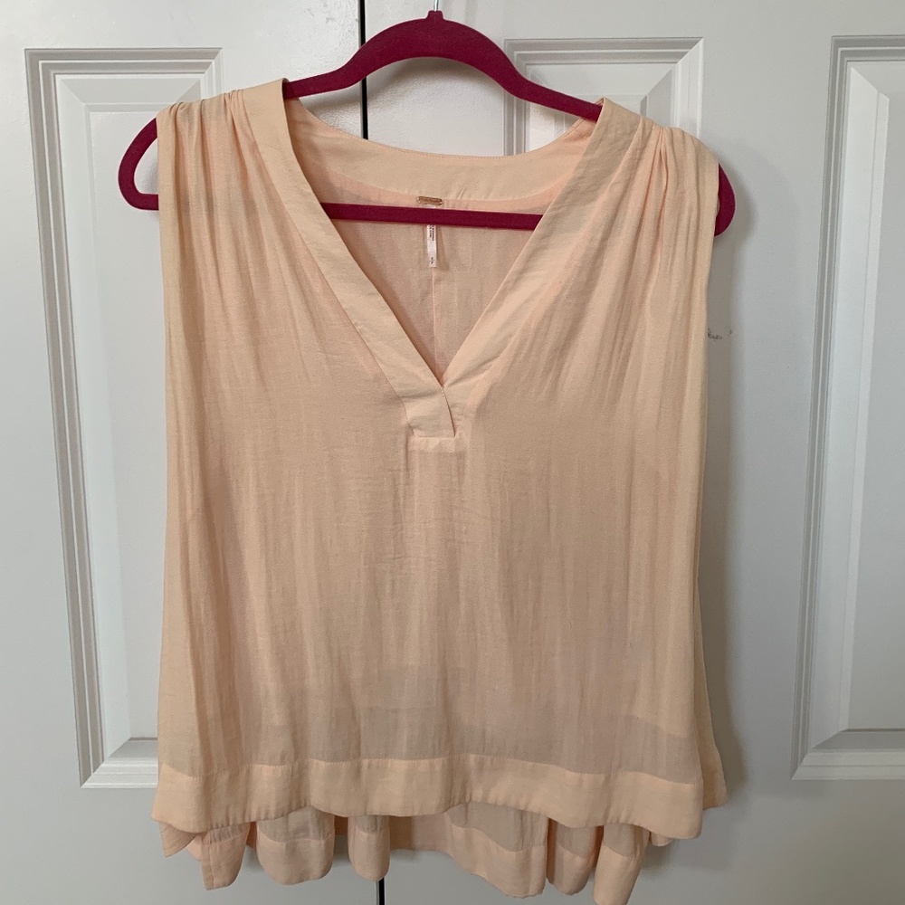 Free People High Low Blouse, Pastel Pink/Cream, Sleeveless, Size (S)
